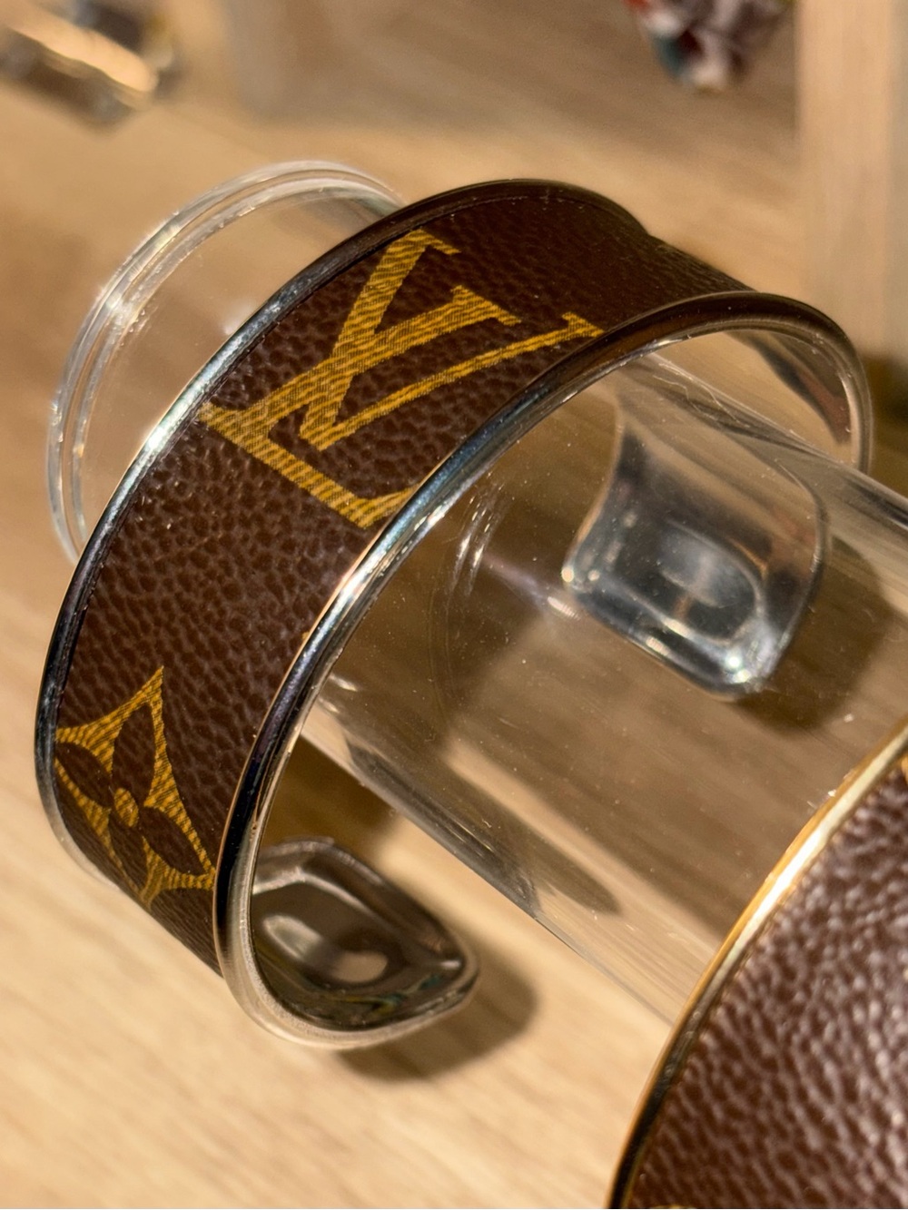 Louis Vuitton Brown and Gold Monogram Open Cuff Bracelet - Picture 4 of 5